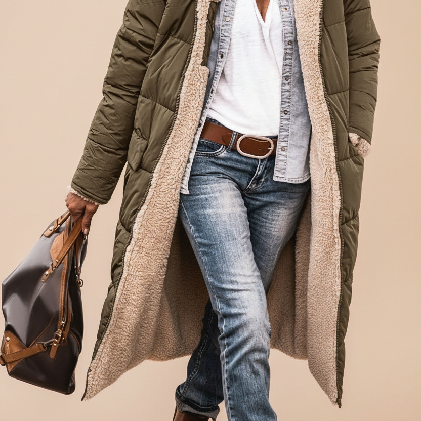 Johna – Luksuriøs vendbar sherpa-frakke