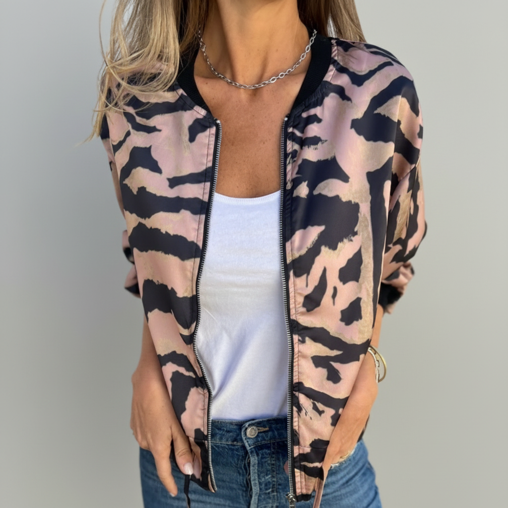 Deborah - Bomberjakke med zebramønster og lynlås