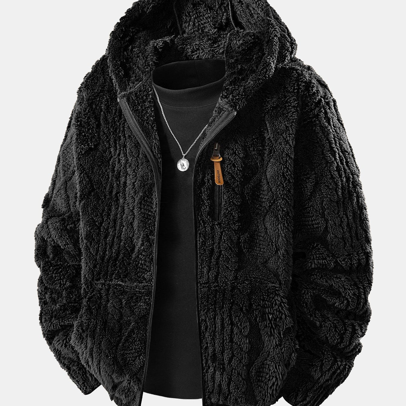 Alonzo – Geometrisk jacquard-teddy-hoodie