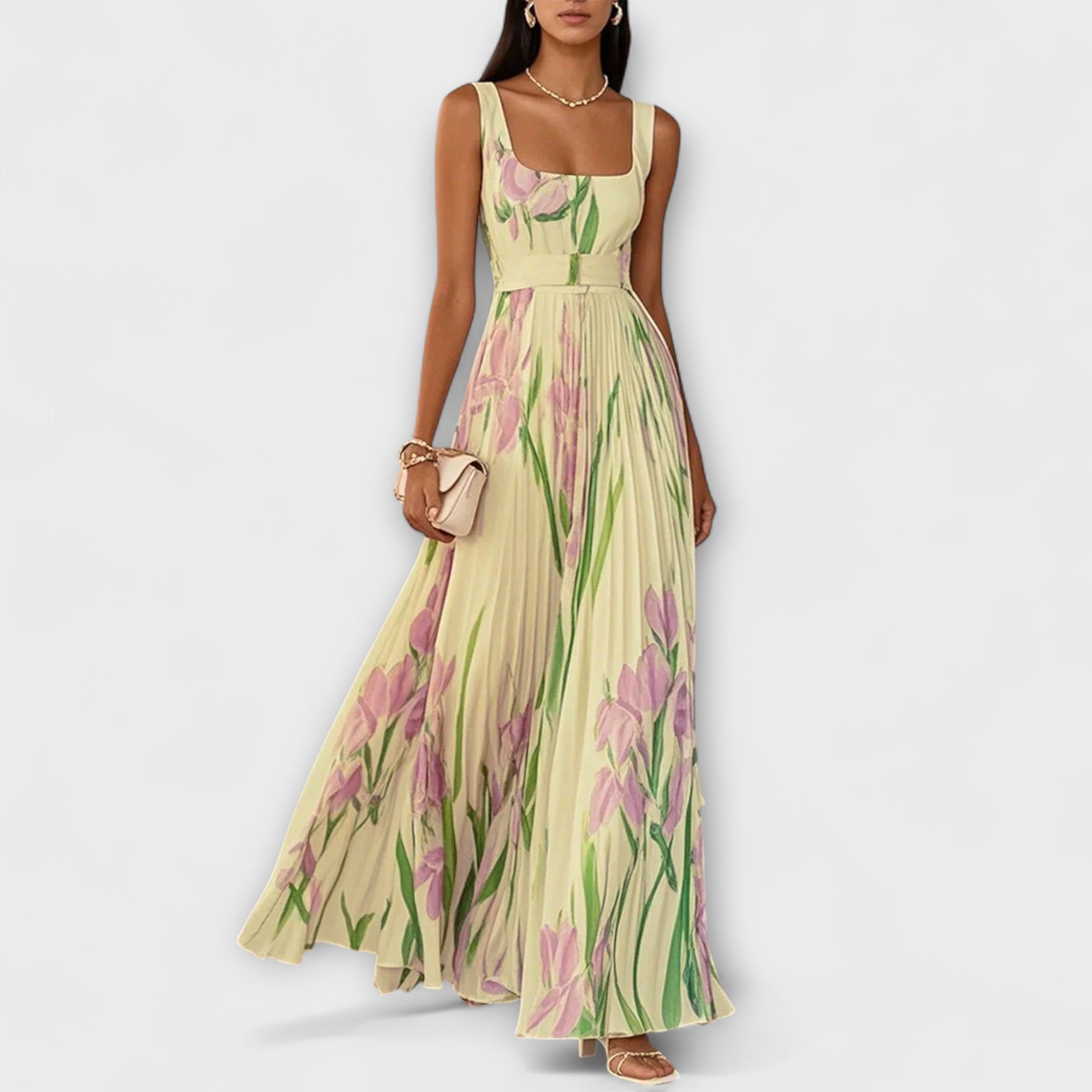 Foldet blomstret chiffon maxi-kjol