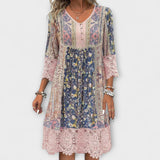 Karla - boho-kjole med blonder og vintage blomstermønste