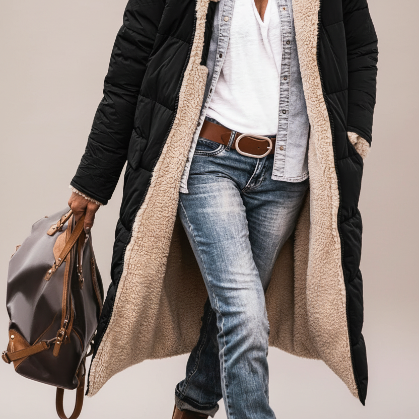 Johna – Luksuriøs vendbar sherpa-frakke