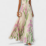 Foldet blomstret chiffon maxi-kjol