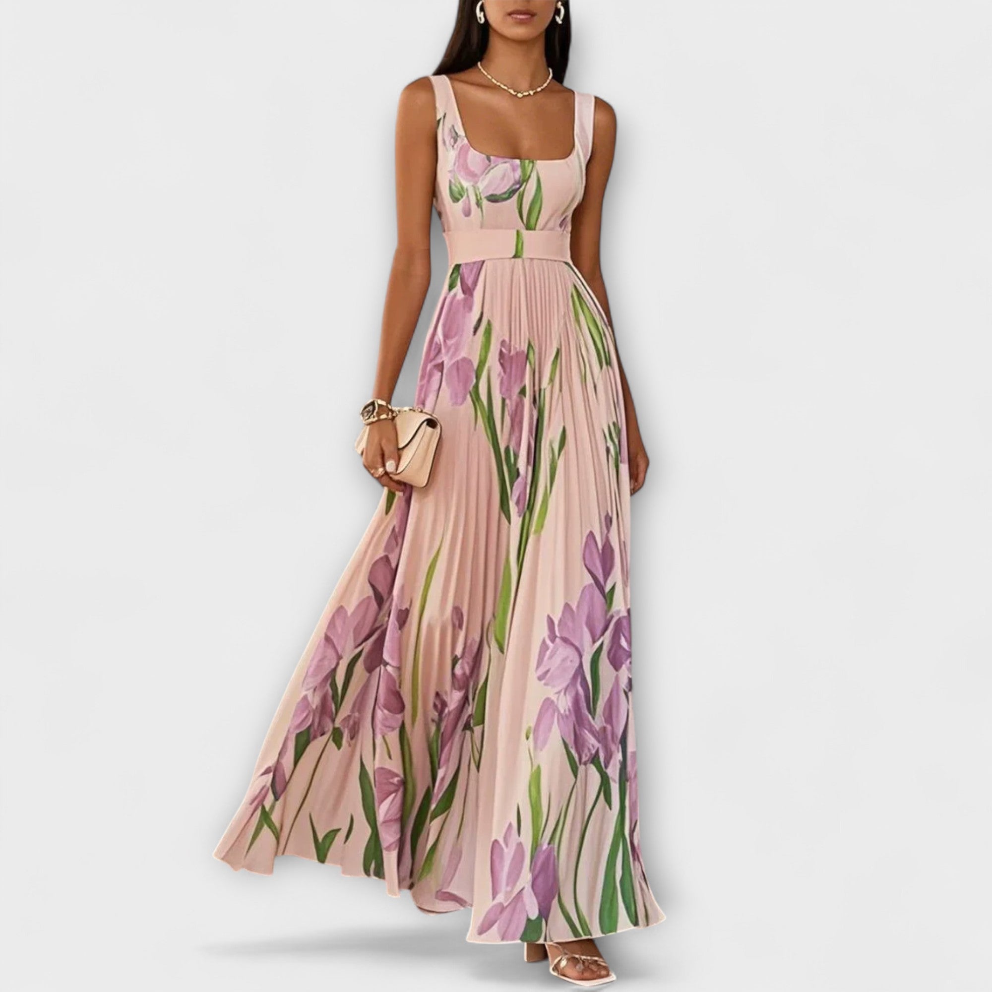 Foldet blomstret chiffon maxi-kjol