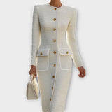 Elegant midi-kjole i tweed med knapper foran