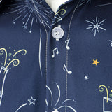 Herre Fyrværkeri Ferie Nytår Fest Knap-Op Blå Langærmet Skjorte