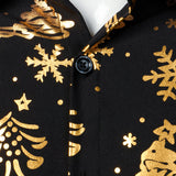 Herre Guld Jul Print Sort Langærmet Skjorte
