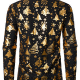 Herre Guld Jul Print Sort Langærmet Skjorte