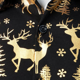 Herre Guld Jul Rensdyr Festlig Print Langærmet Skjorte