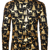 Herre Guld Jul Rensdyr Festlig Print Langærmet Skjorte