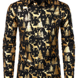 Herre Guld Jul Rensdyr Festlig Print Langærmet Skjorte