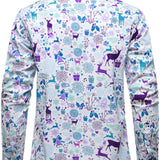 Herre Jule Rensdyr Festlig Print Xmas Ferie Hvid Langærmet Skjorte