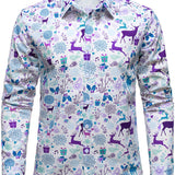 Herre Jule Rensdyr Festlig Print Xmas Ferie Hvid Langærmet Skjorte