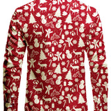 Herre Jule Rensdyr Rød Festlig Print Langærmet Skjorte