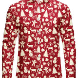 Herre Jule Rensdyr Rød Festlig Print Langærmet Skjorte