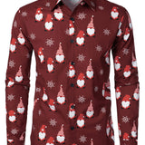 Herre Jule Rød Søde Nisse Bomuld Langærmet Skjorte