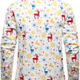 Herre Juletema Festlige Rensdyr Snefnug Hvid Langærmet Skjorte