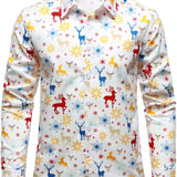 Herre Juletema Festlige Rensdyr Snefnug Hvid Langærmet Skjorte