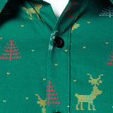 Herre Juletræ Elg Print Åndbar Grøn Langærmet Skjorte