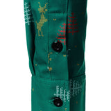 Herre Juletræ Elg Print Åndbar Grøn Langærmet Skjorte