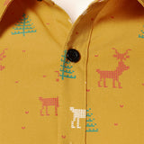 Herre Juletræ Elg Print Åndbar Gul Langærmet Skjorte