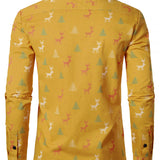 Herre Juletræ Elg Print Åndbar Gul Langærmet Skjorte