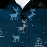 Herre Juletræ Elg Print Åndbar Marineblå Langærmet Skjorte