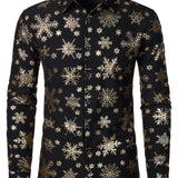 Herres Guld Jul Snefnug Print Langærmet Skjorte