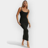 Midi-kjole med åben ryg og stil