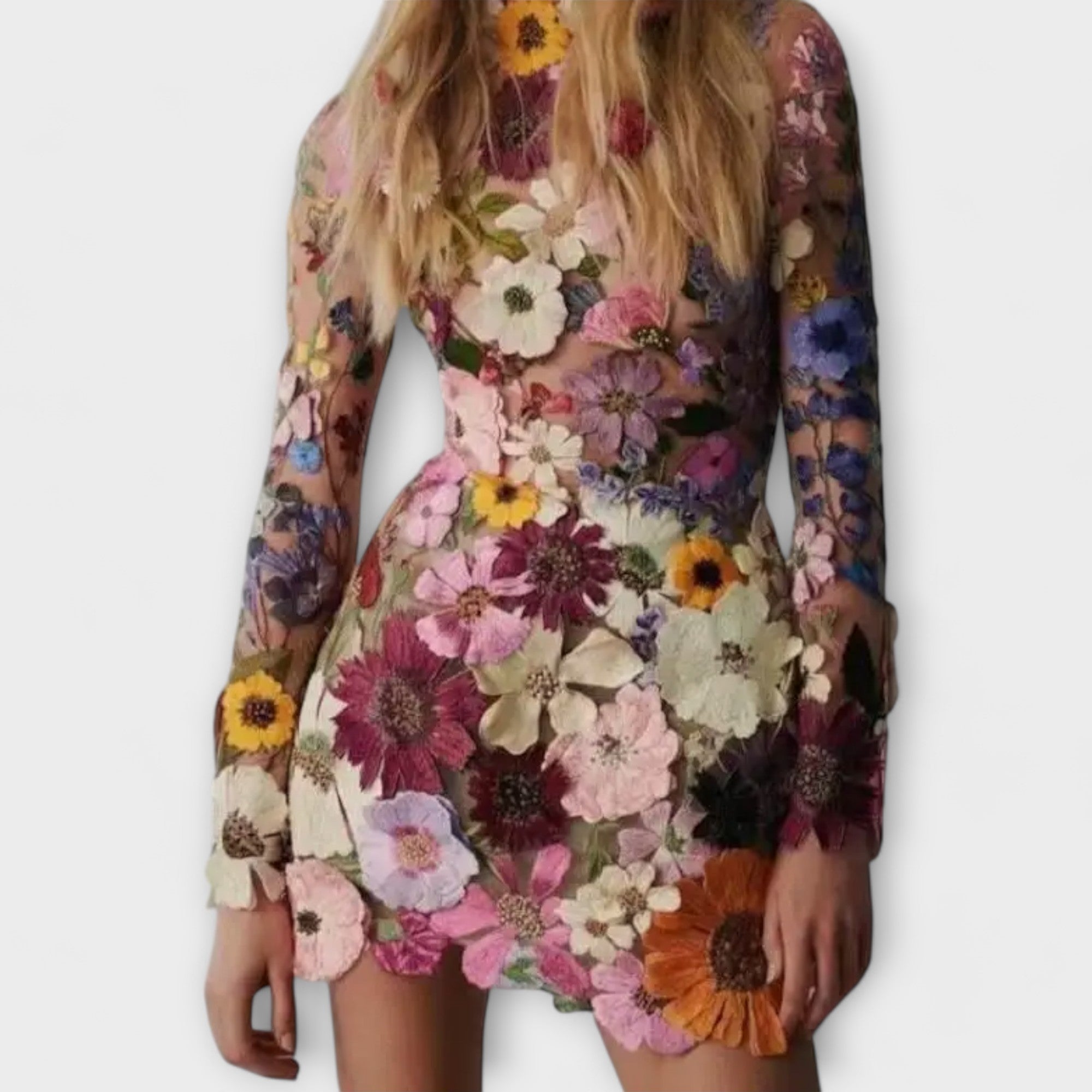 Kjole med 3D-blomstermønster