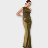 Amber One-Shoulder Satin Maxi Kjole