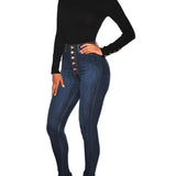 Kvinders skinny bukser med høj talje og vintage knapper