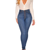 Kvinders skinny bukser med høj talje og vintage knapper