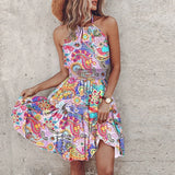 Marlone - Farverig V-udsnit midi boho-kjole
