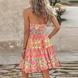 Marlone - Farverig V-udsnit midi boho-kjole