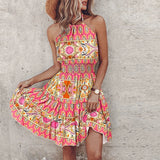 Marlone - Farverig V-udsnit midi boho-kjole