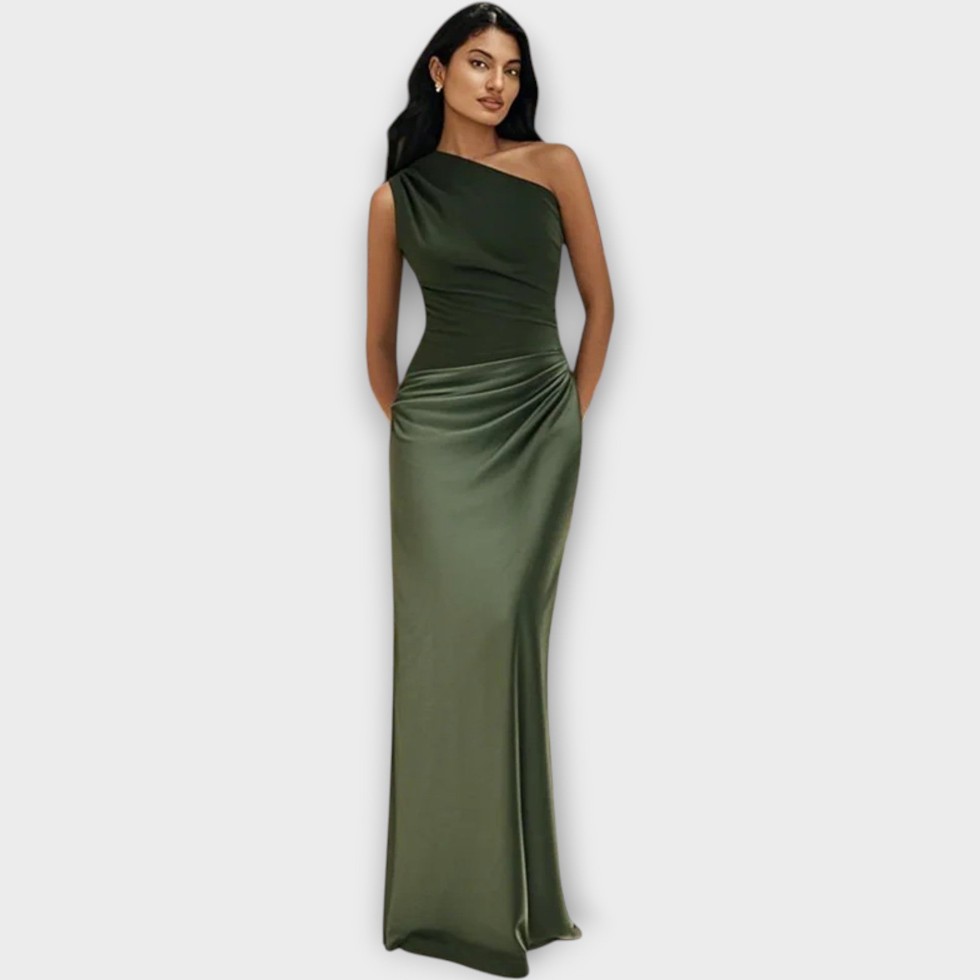 Amber One-Shoulder Satin Maxi Kjole