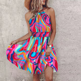 Marlone - Farverig V-udsnit midi boho-kjole
