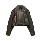 Oversized vintage jakke til kvinder i syntetisk læder