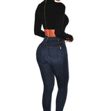 Kvinders skinny bukser med høj talje og vintage knapper