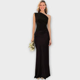 Amber One-Shoulder Satin Maxi Kjole
