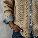 Amber | Patchwork-Striktop med Denimdetaljer