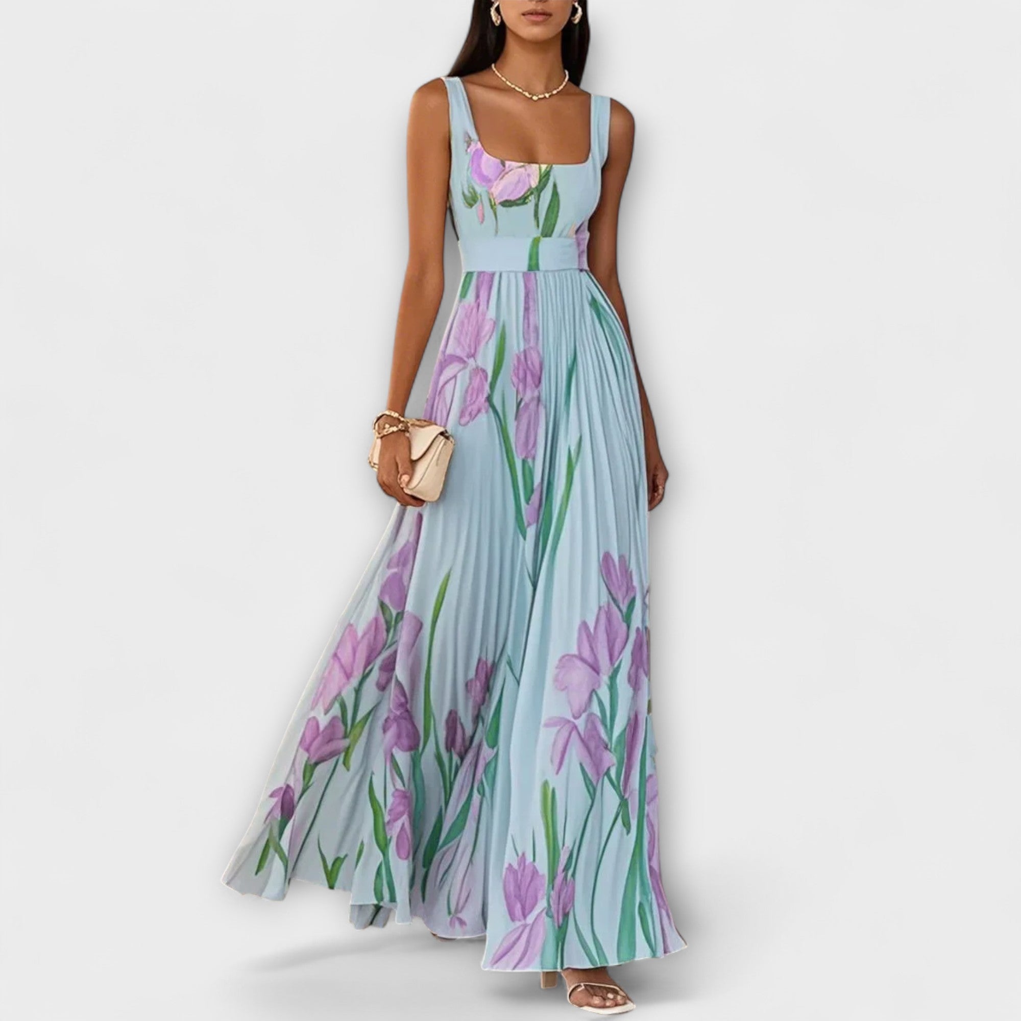 Foldet blomstret chiffon maxi-kjol