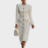 Elegant midi-kjole i tweed med knapper foran