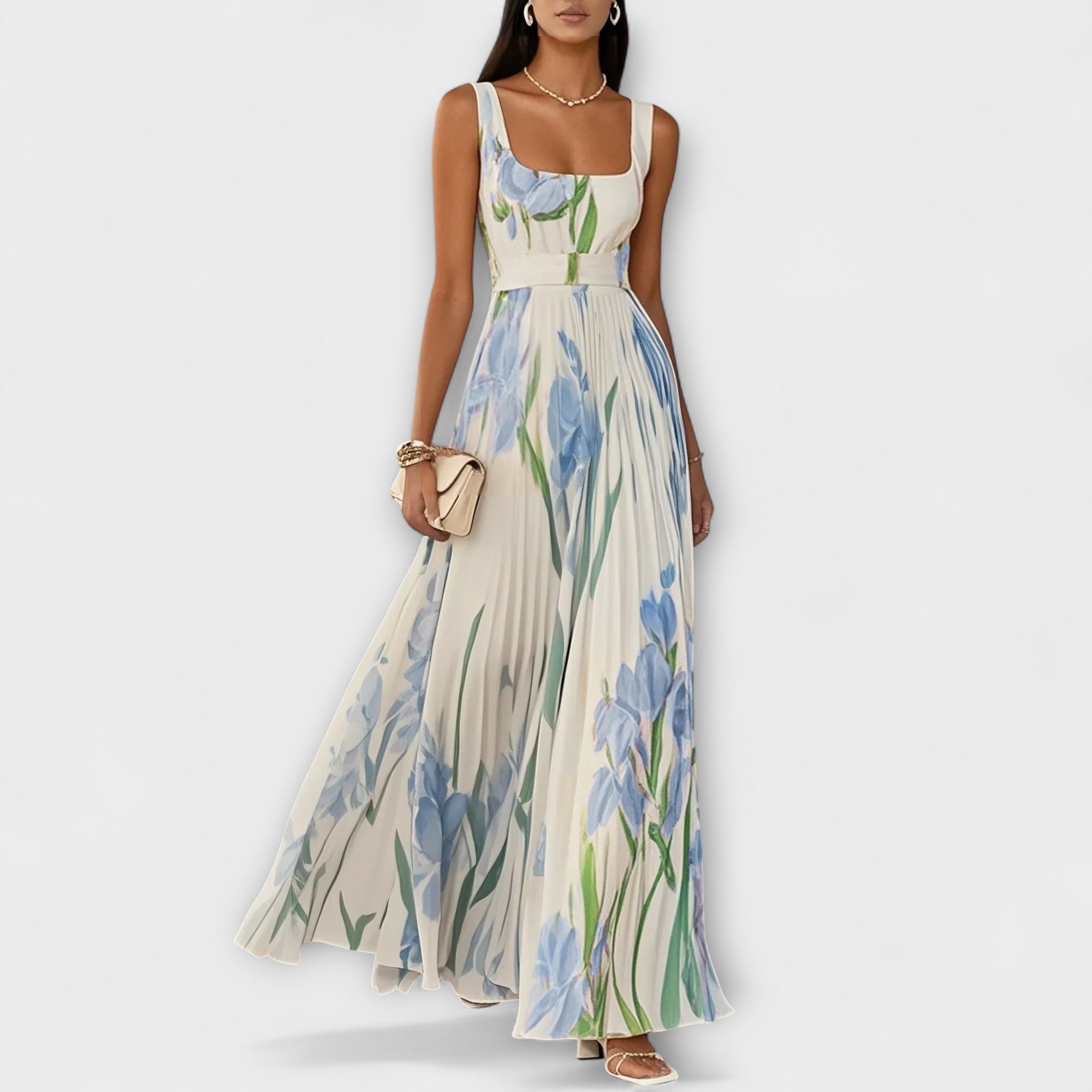 Foldet blomstret chiffon maxi-kjol