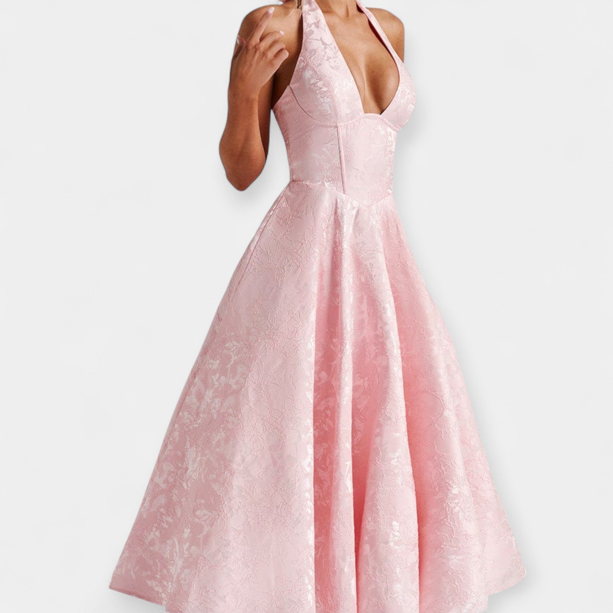 Midi-kjole med åben ryg og korsetdesign