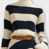 Stribet strikket maxi-kjole