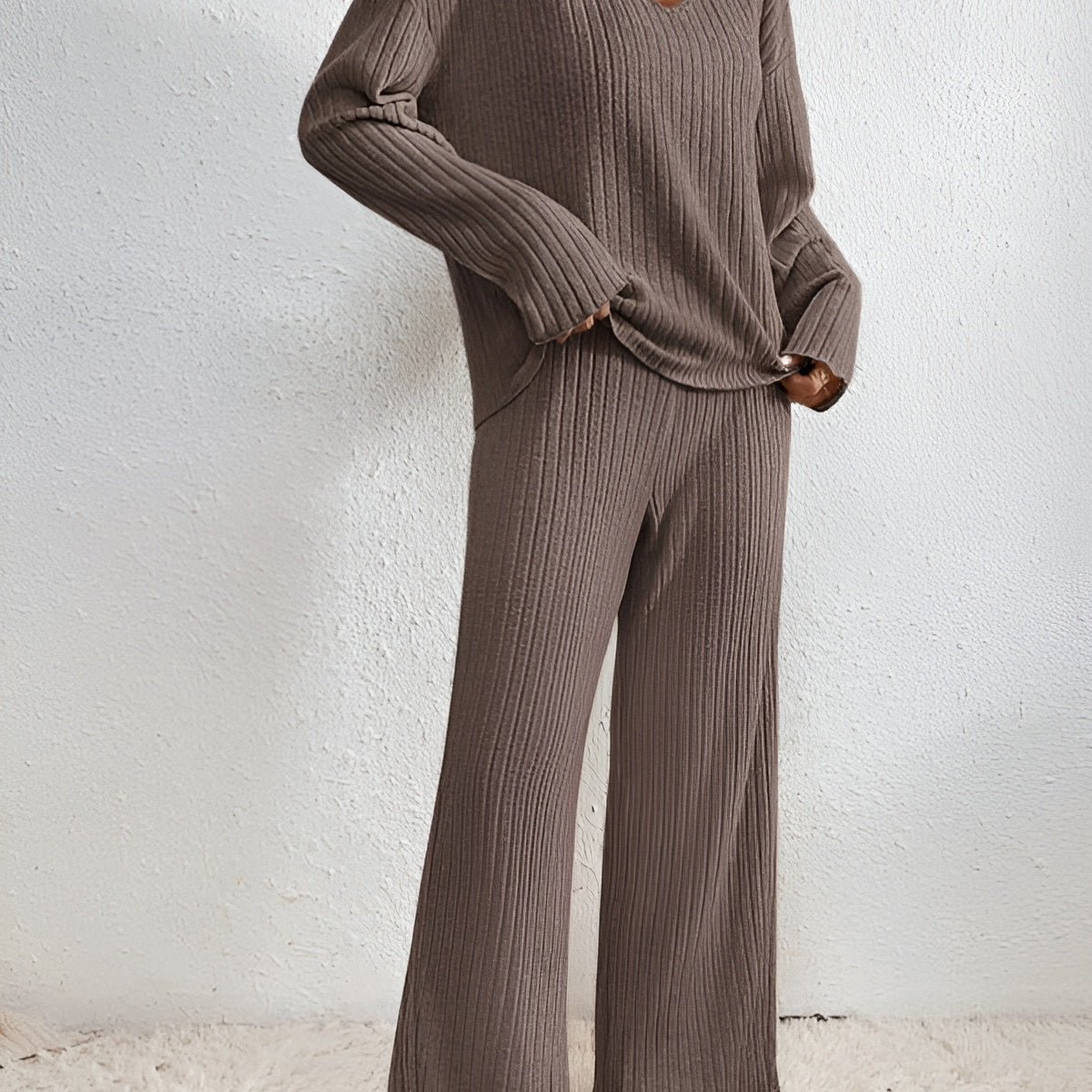 Isla - Stribet V-hals sweater-sæt