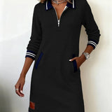 Karoll – Chic Langærmet Kjole i Bomuld