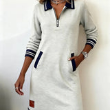 Karoll – Chic Langærmet Kjole i Bomuld